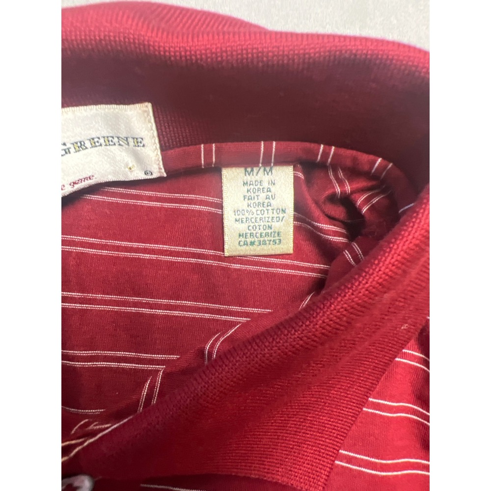 Fairway & Greene Mens Mercerized Cotton Striped Golf Polo Shirt Burgundy Red M - Picture 3 of 5